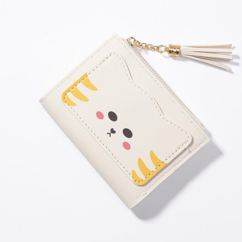 Sweet And Fresh Style Short Wallet With Cat Print Design белый