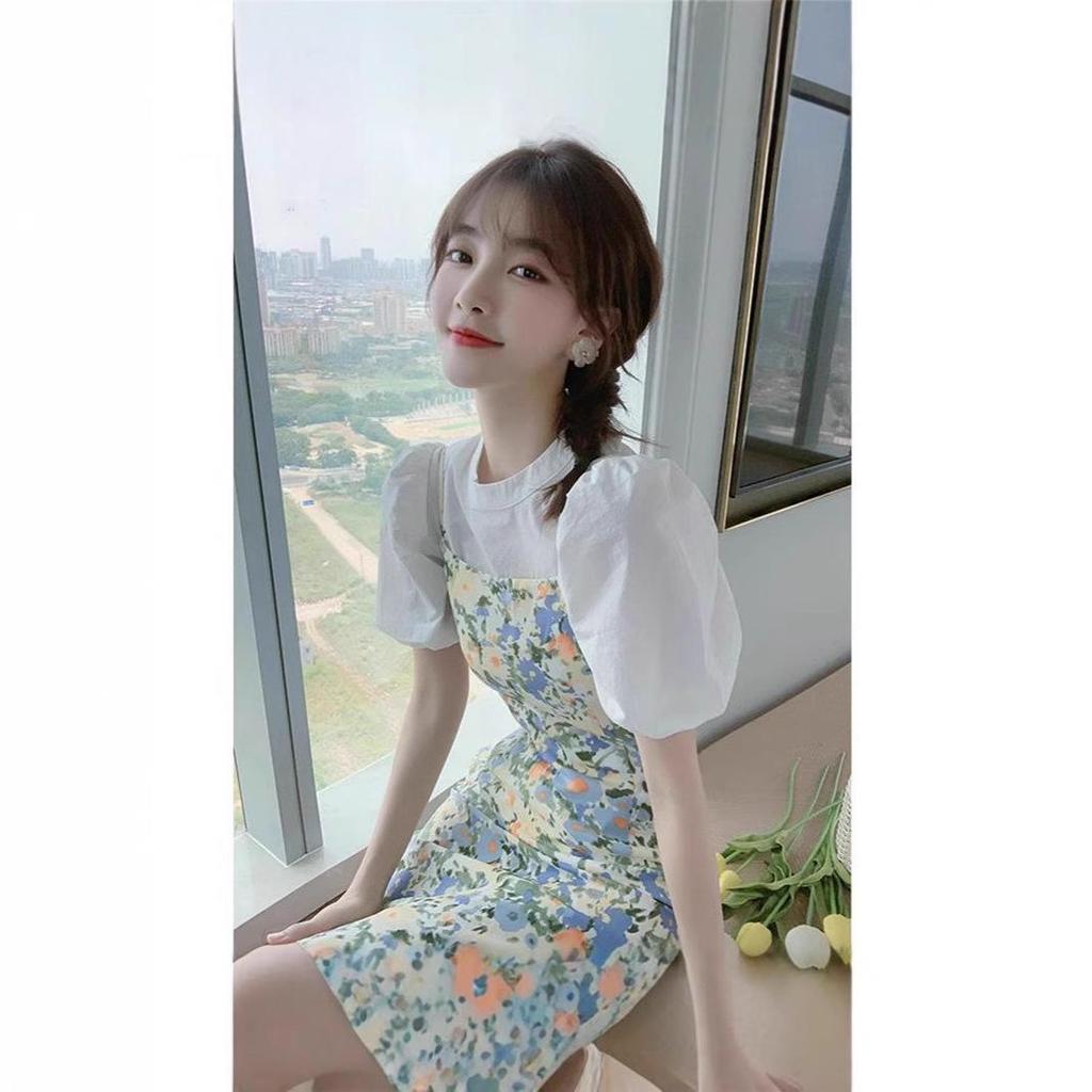 2024 Sommer Schlankmachend Floral Petite Damen Zweiteiliges Kleid Set