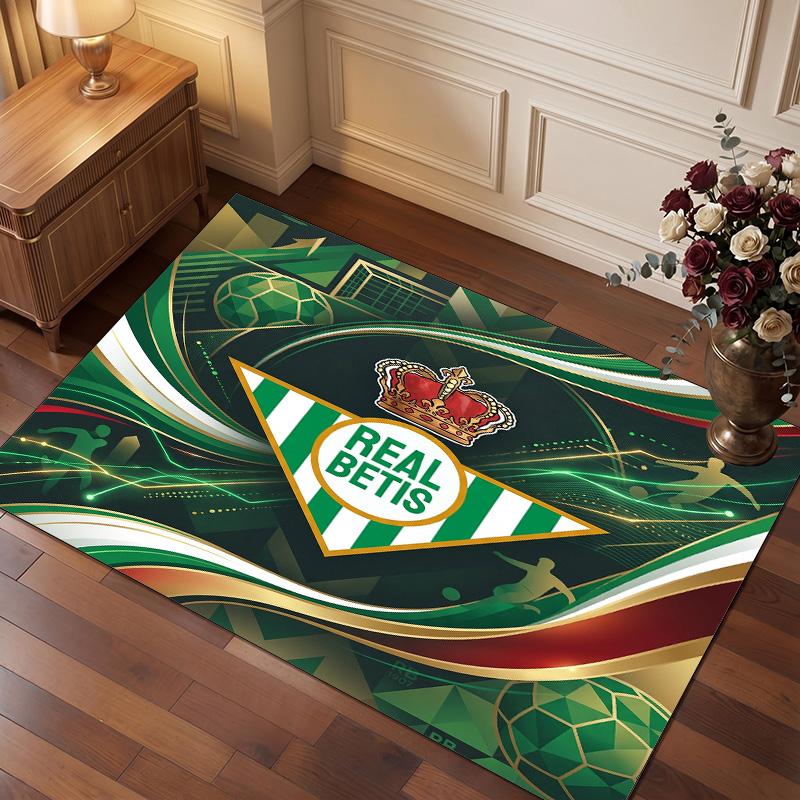 Real Betis Football Print Crystal Velvet Rug, Comfortable Water Absorbent Non Slip Indoor Floor Carpet