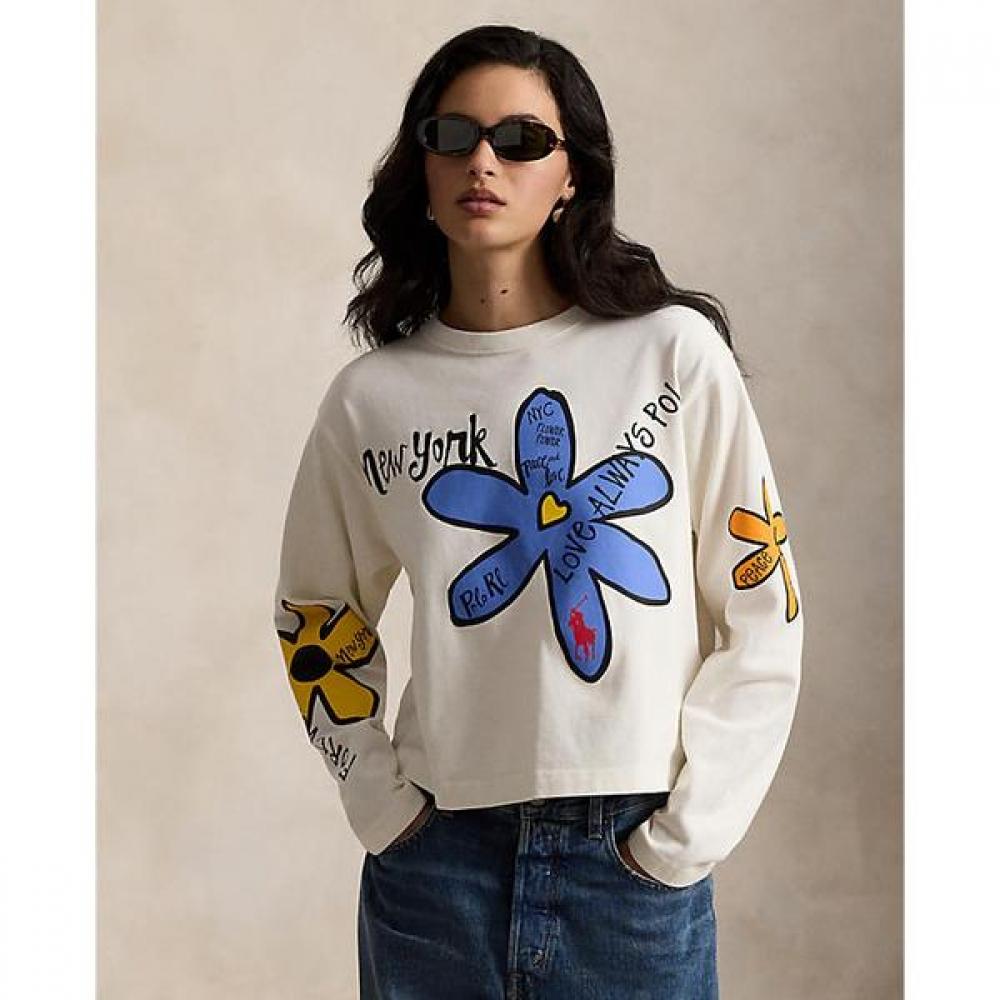 Polo Ralph Lauren Women S Floral Graphic Long Sleeve Tee Wmpoknincu21239100 XS