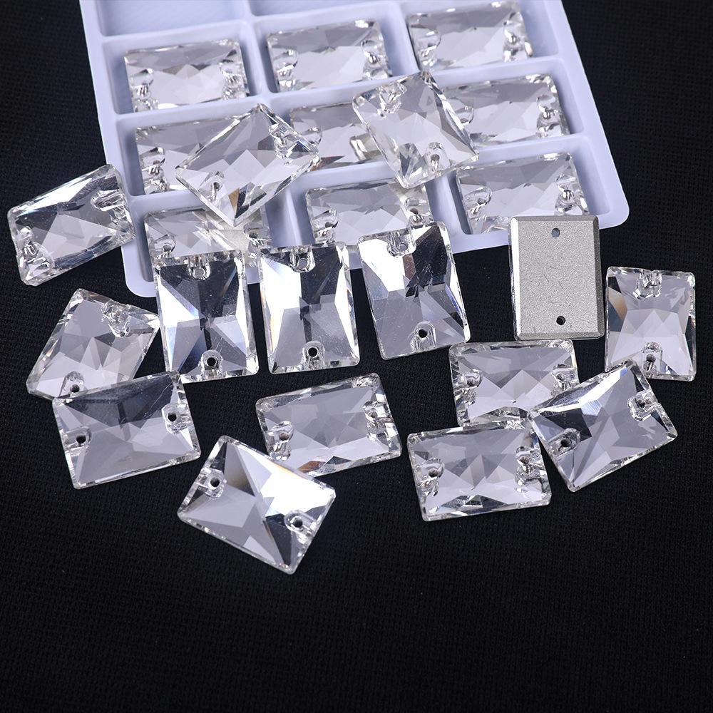 K9 Weichen Rectangular Flat-Bottomed Double-Hole Glass Hand-Sewn Drill, White Ab Colorful Clothing With Drill Diy Crystal Drill