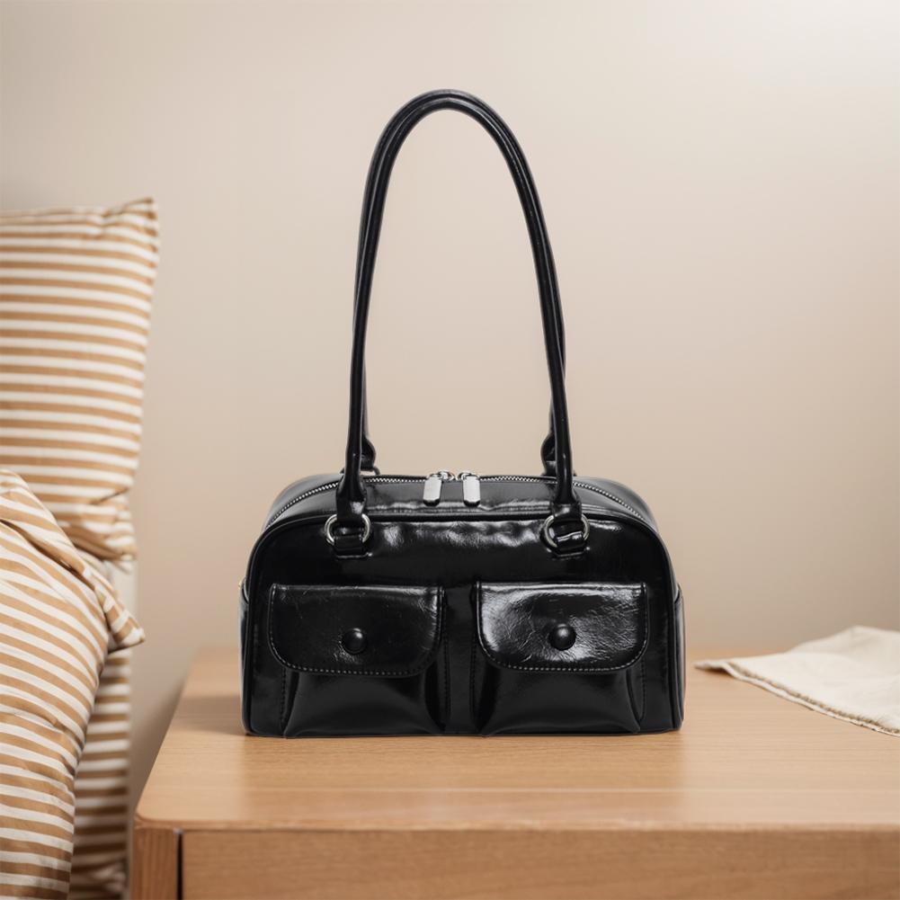 

Women Satchel Hobo Bag Multi Pocket Pu Leather Shoulder Bag Solid Crossbody Bag Underarm Bag Travel Commuter Bag чорний