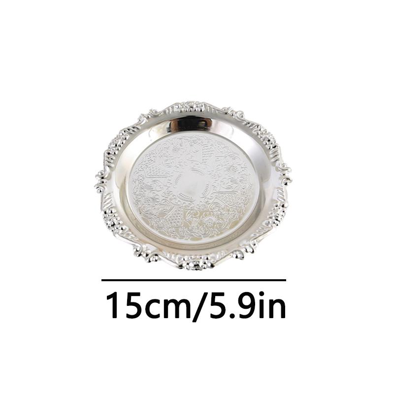 Retro Luxury Silver Plated Plates Cake Dessert Tray Perfume Key Candle Organizer Tray Home Hotel Supplies