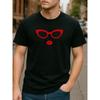 European sizes Red-framed Glasses and Red Lip Print T-shirt | Versatile for Fitness Training, Casual Weekend Wear, Crew Neck, Regular Fit
