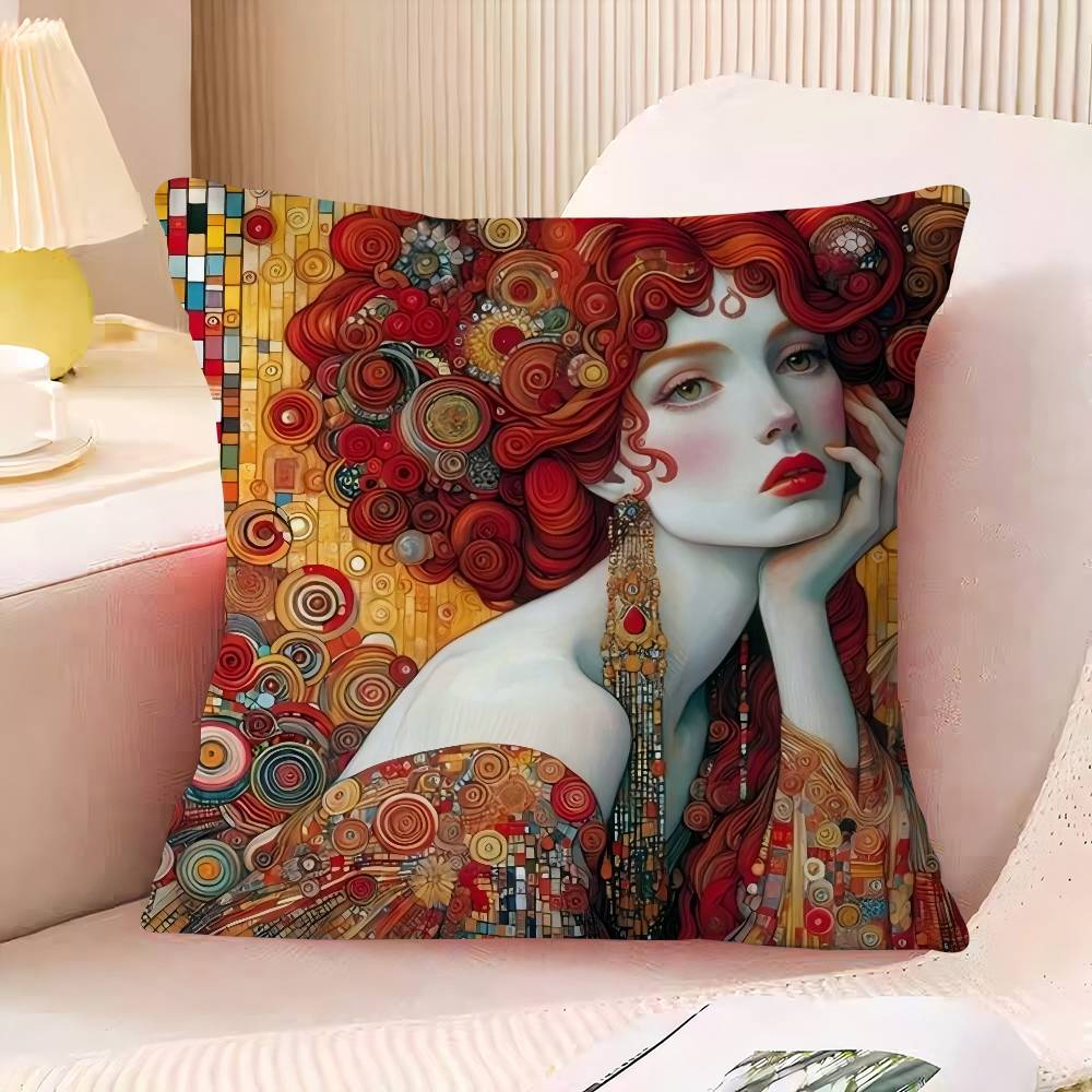 Gustav Klimt The Kis Cover With Short Plush Print For Living Room Sofa Decoration Cushion Cover Pillow Covers