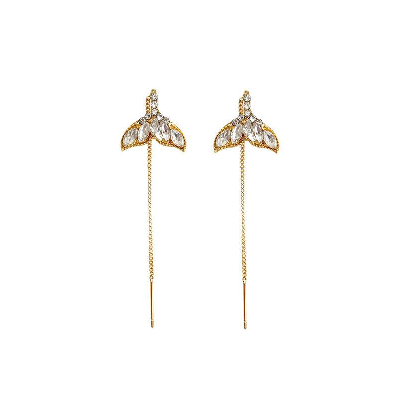 Fashion Long Tassel Ear Line Earrings For Women Korean Temperament Crystal Fish Tail Drop Earrings Girls Daily Party Jewelry