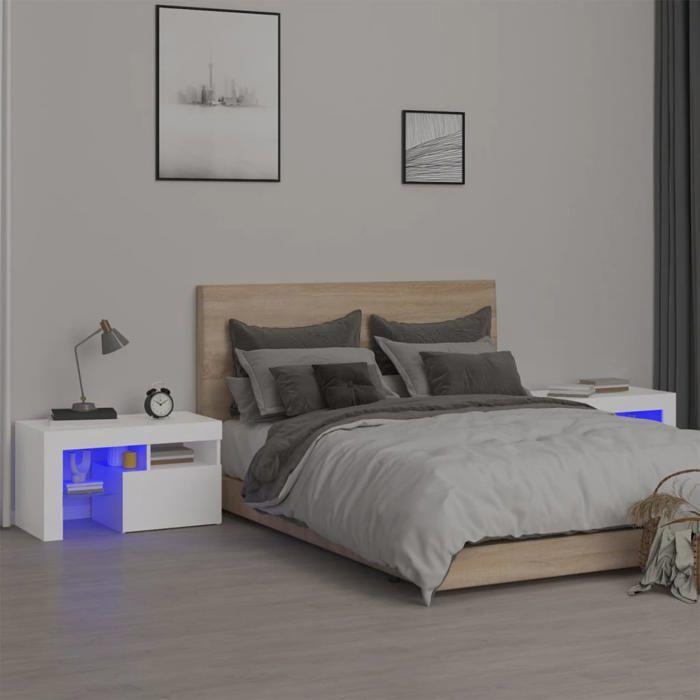 VidaXL 2x Bedside Tables and LED Lights Nightstands Bedside Cabinets Bed Cabinets Bedroom Furniture White 3152770