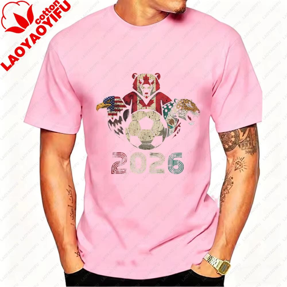 2026 USA Canada Mexico Soccer T-Shirt Cotton Shirt Tribal & Flag Graphic Tee, Ideal Gift for North Football Fans 2026 FIFA World Cup Shirt Streetwear