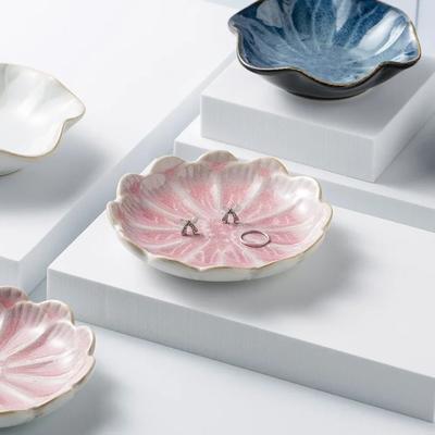 Decorative Lotus Plate Ceramic Jewelry Tray Minimalist Home Decor Elegant Display Dish For Trinkets Keys Coins Modern Home Gift