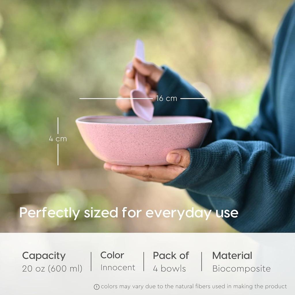 Set of 4 Earth-Friendly Multipurpose Bowls for Kitchen | 600 ml | Made with Bamboo Fibers & Rice Husk | Microwave Safe Bow