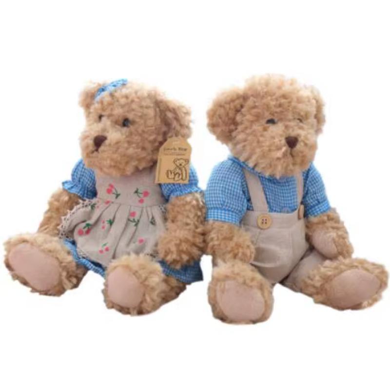 A Pair 26cm Cute Couple Teddy Bear with Cloth Plush Toys Stuffed Dolls Toy Kids Baby Girls Children Girl Birthday Christmas Gift