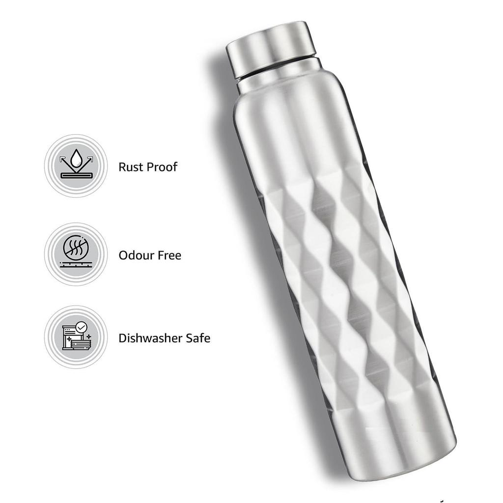 Stainless Steel Cubix Water Bottles Set of 3, 1L Each | Rust-Resistant, Shatter-Proof, Spill-Proof | Food Grade Steel | Office, School, Travel |
