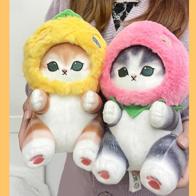 23cm Cute Shark Cat Turn Into Strawberry Orange Blueberry Pineapple Plush Toys Cartoon Fruit Animals Stuffed Dolls Birthday Gift