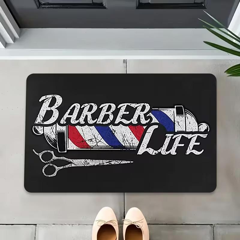 Vintage Barber Shop Welcome Mat Suitable for Commercial Decoration Entrance of American Hair Salons, Vintage Barber Shop Carpet