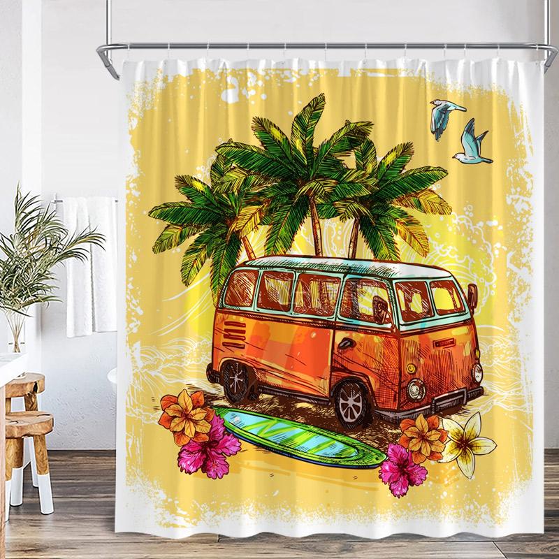 Vintage Camping Shower Curtains Abstract Mountain Camper Forest Scenery Polyester Fabric Home Bathroom Curtain Decor with Hooks