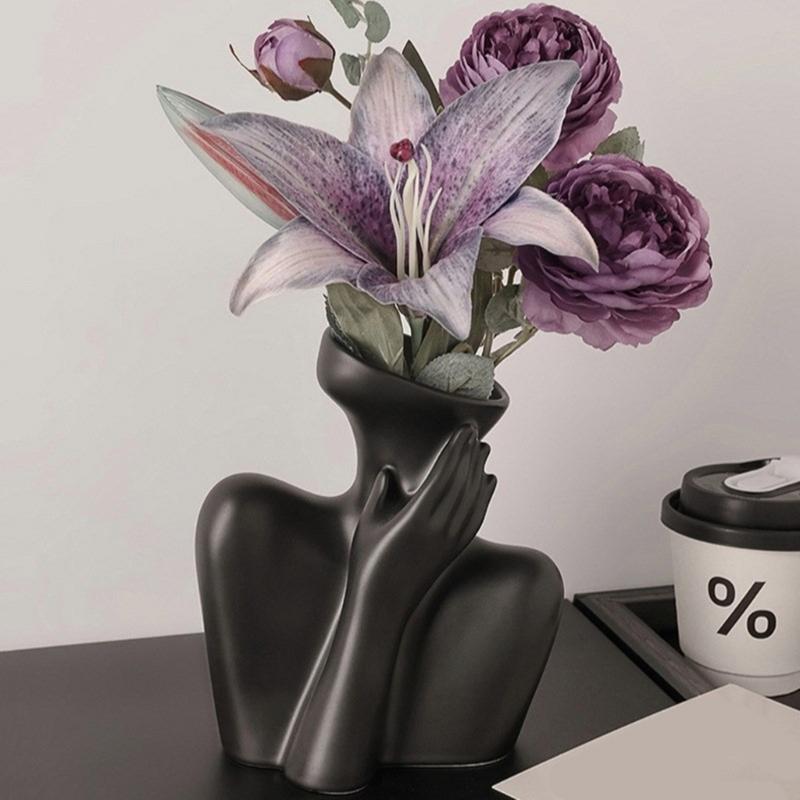 Succulent Flower Pots Mold Abstract Human Pen Holder Silicone Mould Plaster Planter Epoxy Resin Molds for DIYs Enthusiast