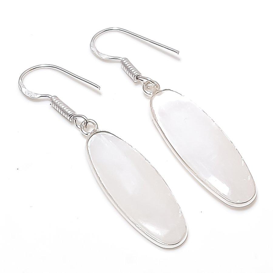 Натуральный Селенит Драгоценный Камень 925 Пробы Стерлинговое Серебро Украшение Серьга 1.97  AEE-10689