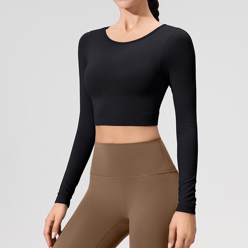 

European & American Style Women s Long Sleeve Slim Fit Sports Top with Built-in Chest Pad Medium чёрный