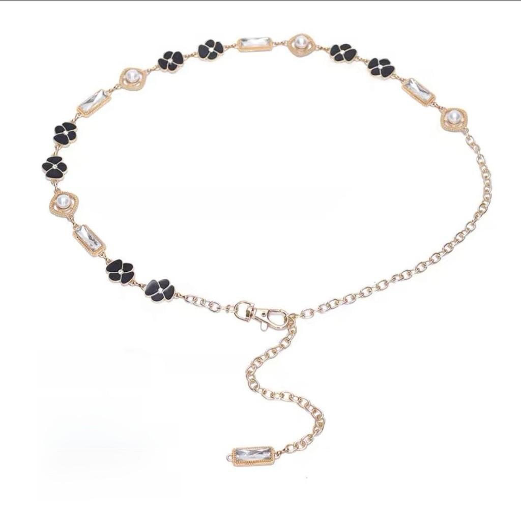 Gold Metal Waist Chain For Women Summer Dress Accessories With Water Diamond Embellishments