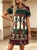 Summer Women's Casual Dress Short Sleeved Round Neck Ethnic Style Printed Loose Dress