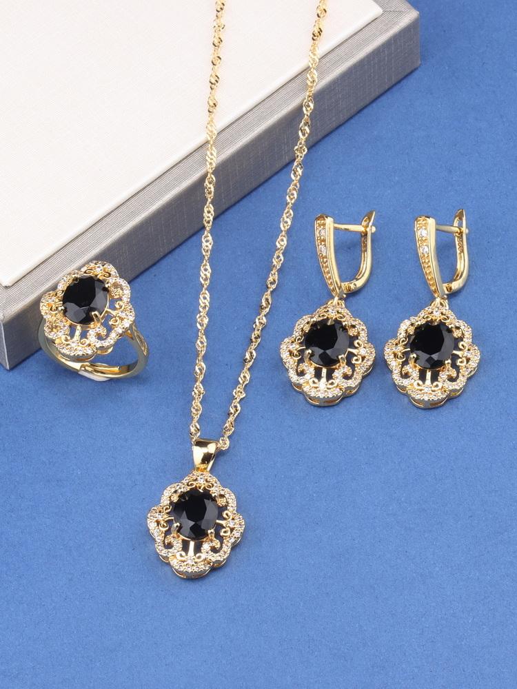 12-Colors Colorful Zircon Jewelry Accessories Gold Plated Bridal Wedding Sets Necklace And Earrings Ring For Women Gift
