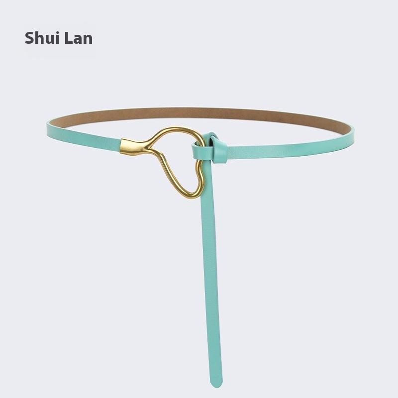 Curea de piele pentru femei cu decorațiune înnodată cu cămașă de rochie, simplă și versatilă, piele de vacă pură, curea subțire