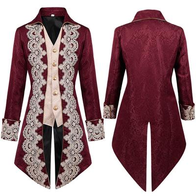Men Steampunk Gothic Victorian Jacket Vintage Purple Velvet Tailcoat Medieval Frock Coat Uniform Renaissance Costume