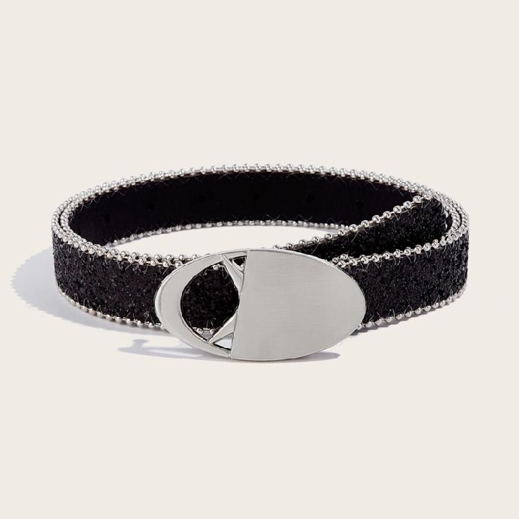 Girl Glittered Waist Belt Street Dance Jeans Belt Decorative Round Buckle