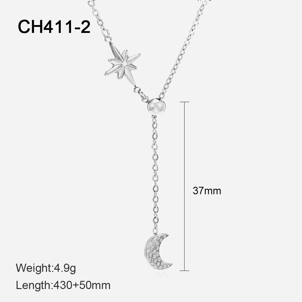 Trendy Star Moon Titanium Steel Necklace Women Small Pendant Jewelry 14K Gold Plated Fashion Gift