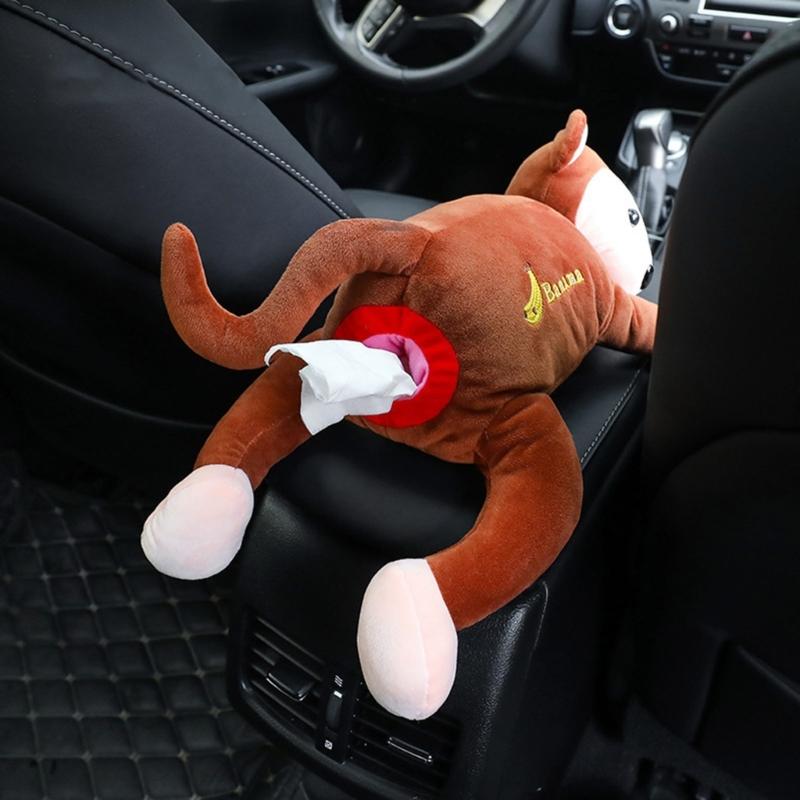 Cute Plush Monkey Hanging Tissue Boxes Animal Napkin Tissue Paper Boxes Holder for Car Home Garden Kitchen Storage