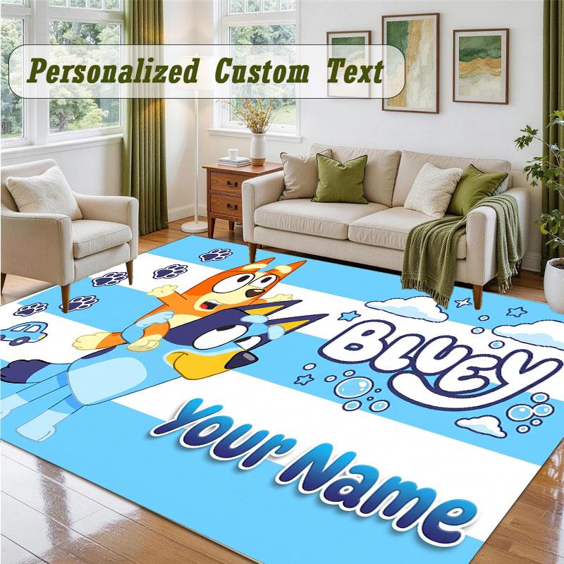 Crystal Velvet Square Rug Custom NameBluey Pattern Non Slip Home Floor Decor Rug