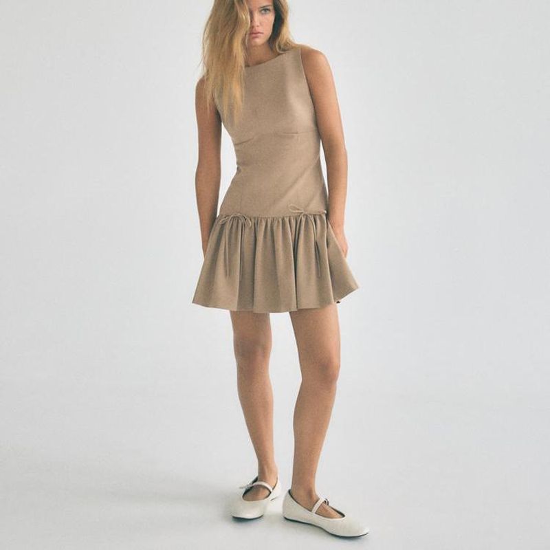 Spring New Women Clothes Fashion Comfortable Sleeveless Short Ribbon Dress 3152278 3152378