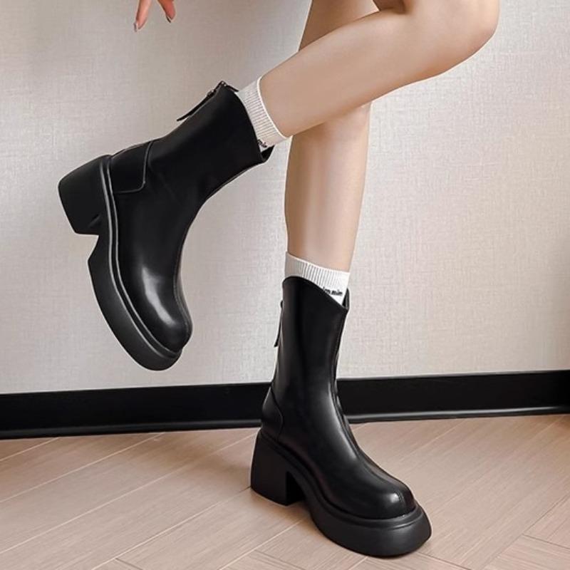 Women High Heels Ankle Boots Winter Chunky Heeled Shoes Pumps 2025 New Trend Goth Woman Casual Chelsea Short Botas Mujer