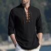 Men's Casual And Fashionable Cotton And Linen Solid Color Round-neck Long-sleeved