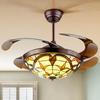 42-inch Retractable Ceiling Fan with Lamp and Remote Control Double-sided Chandelier Style