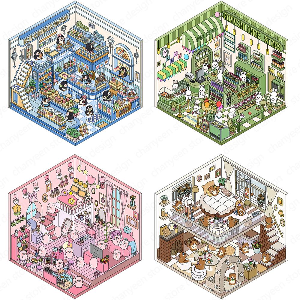 3D Landschaftsaufkleber Cartoon Miniatur-Szene Visuelles Stapeln Dreidimensionale Aufkleber Weihnachtsgeschenk für Kinder