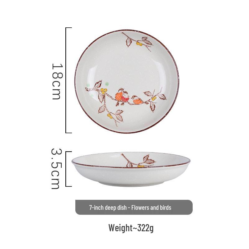 Japanese Retro Ceramic Dinner Plate - Traditional Underglaze Deep Round Kitchenware
