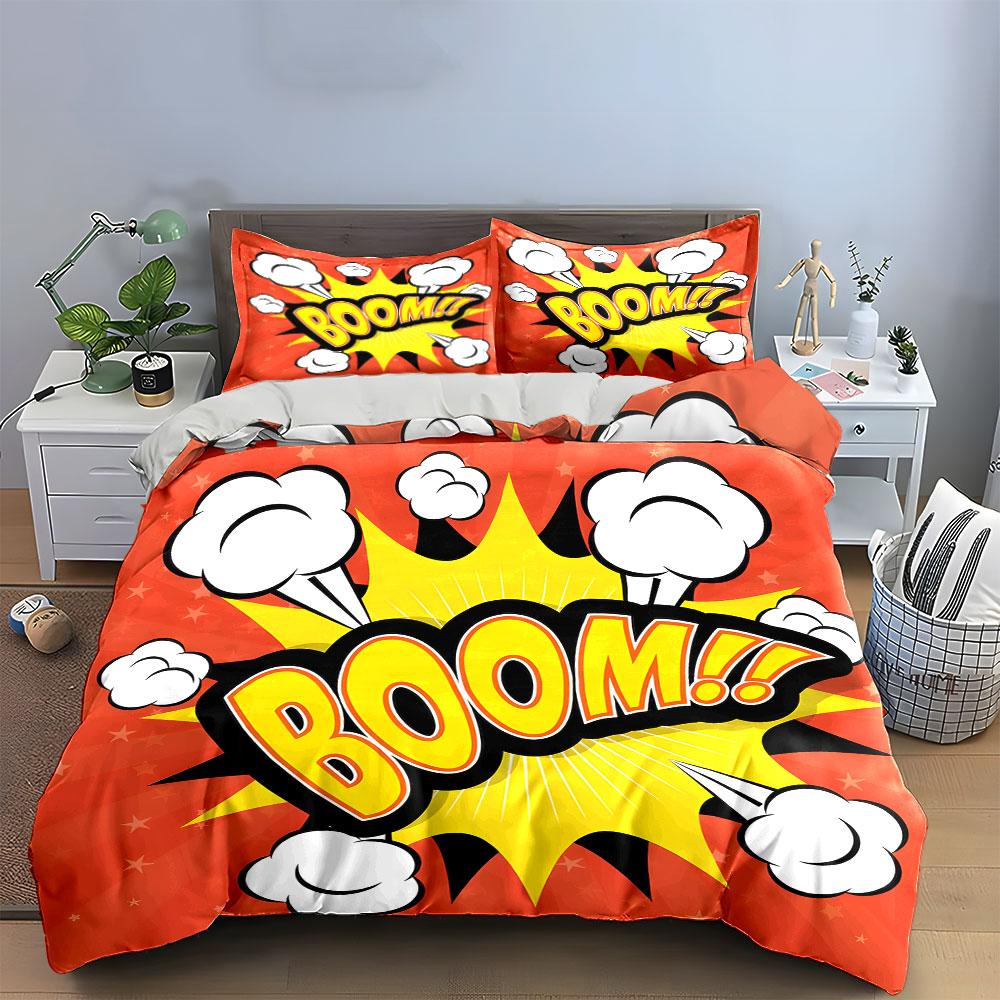 Comic-Style Explosion Graphic Design  Kid'S And Adults' Bedroom Decor, Exquisite Three-Piece Bedding Set Gift