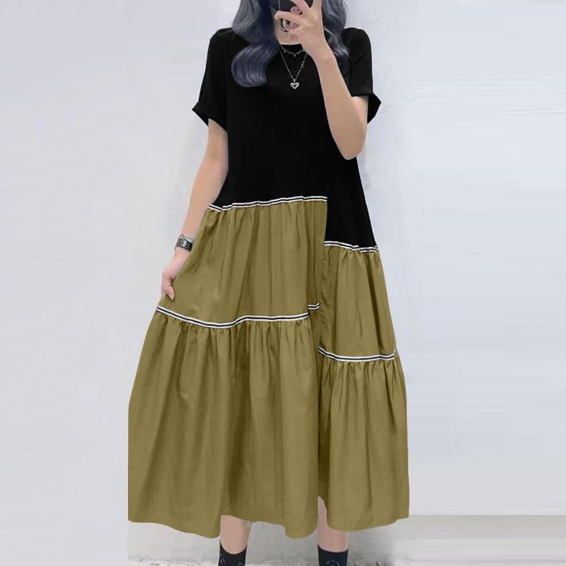 

ZANZEA Женское летнее лоскутное свободное повседневное платье с коротким рукавом 5XL