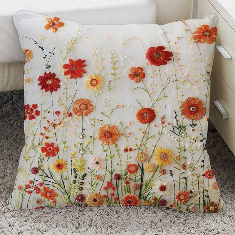 Funda de almohada de floración rica con adorno de flor tridimensional Funda de almohada Decoración de sofá para el hogar Funda de cojín Almohada de mesita de noche
