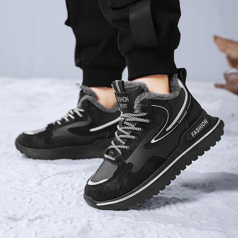 FashionMen's Shoes Lace Up Fashion Winter Anti Slip Snow Boots Outdoor Plush Hiking Shoes High Quality Boots Fur Casual Shoes For Men