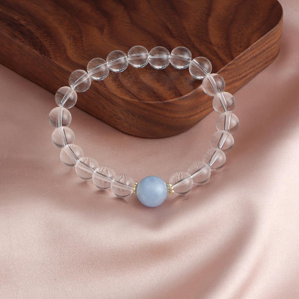 Bracelet White Crystal Gold Sun Aquamarine Natural Stone Crystal Bracelet Dopamine Versatile National Style Live
