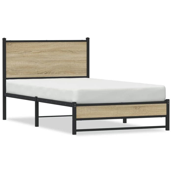 VidaXL Metal Bed Frames with Sonoma Oak Headboard 100x200 Cm, Single Bed, Bedroom Furniture, Bed 4007881