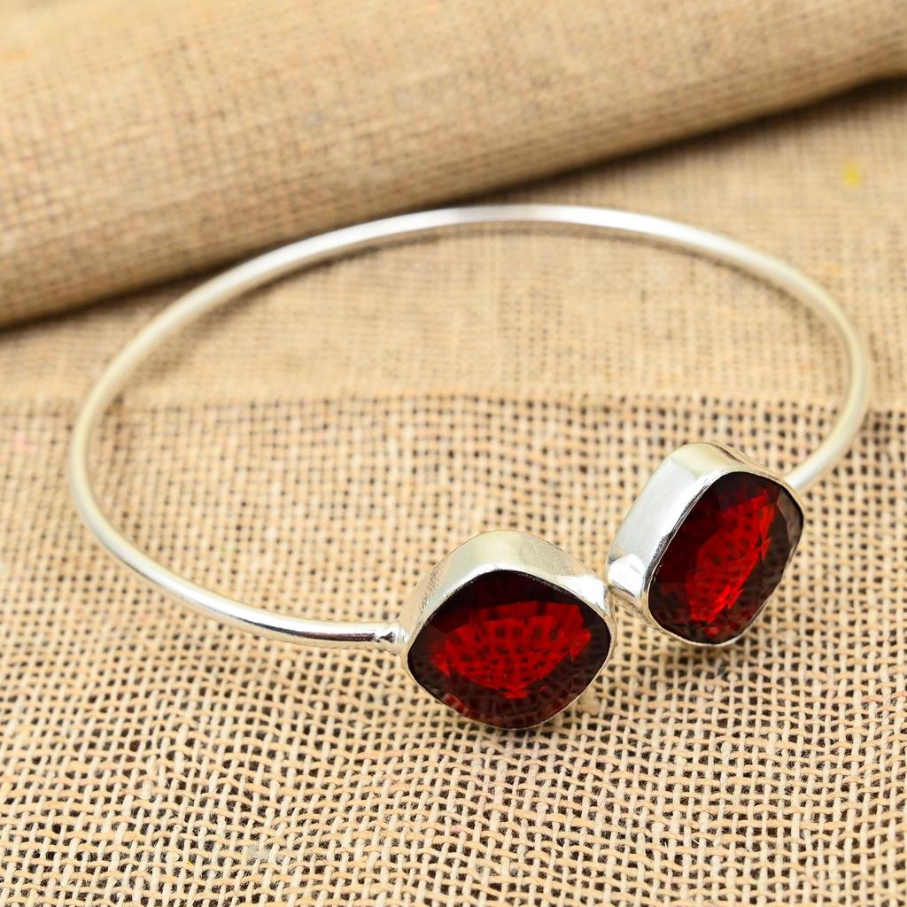 Red Garnet Natural Gemstone Jewelry Handmade Bracelet 925 Solid Sterling Silver Gift For Her