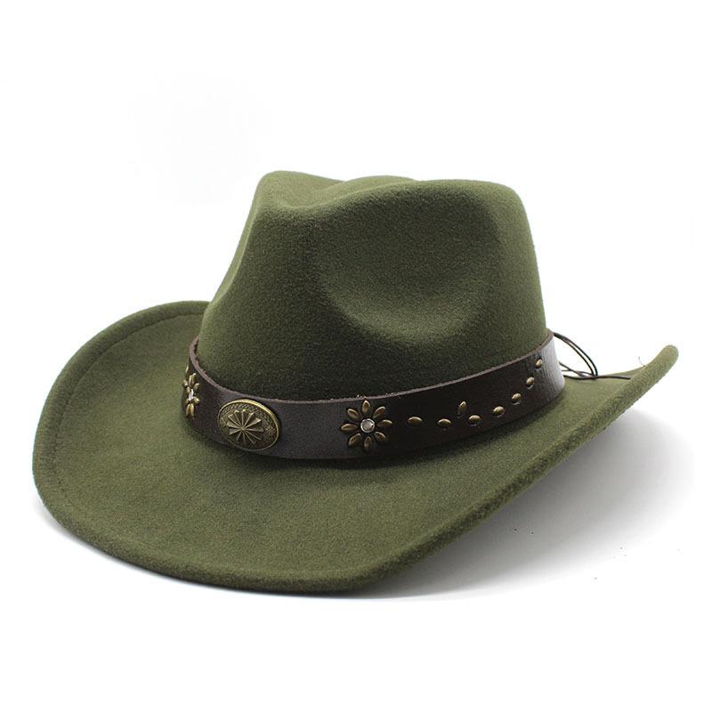 Western Cowboy Hat Woolen Jazz Top Hat Men'S And Women'S Ethnic Style Horse Riding Outdoor Curved Brim Hat