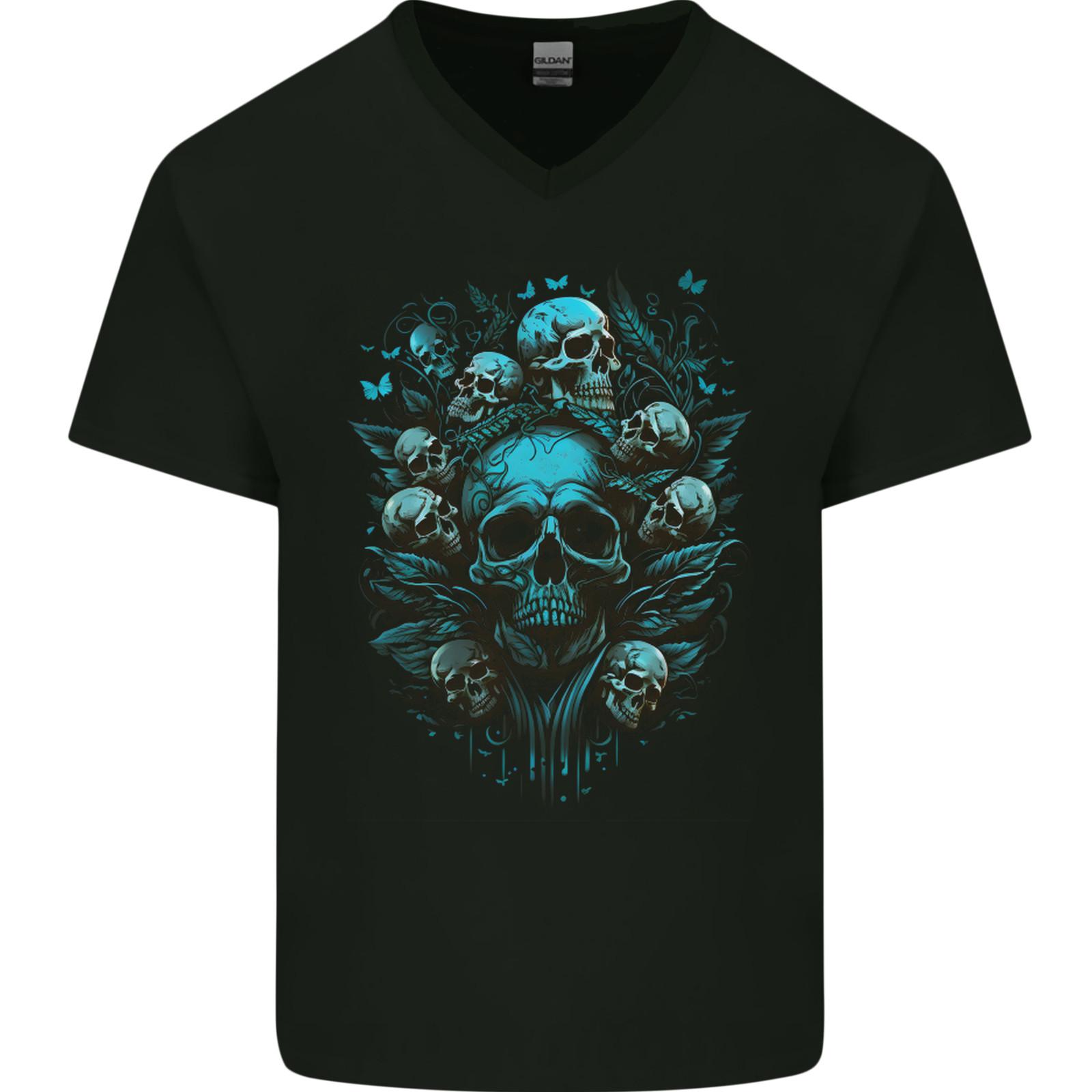 Skull Tree Gothic Heavy Metal Rock Music Biker Mens V-Neck Cotton T-Shirt S разноцветный