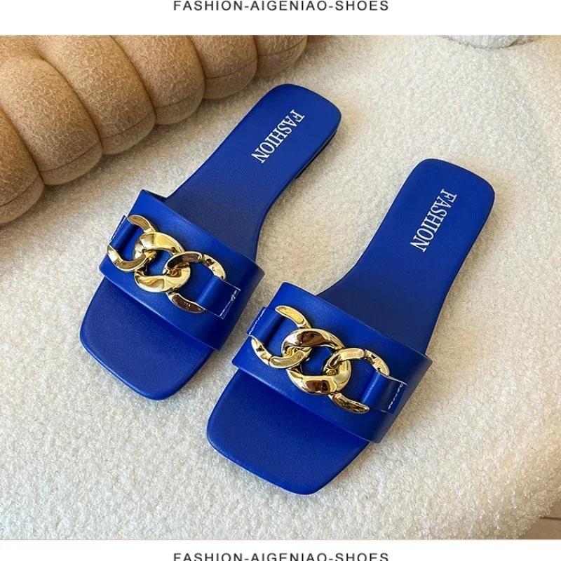 2024 New Summer Women's Slippers Rome Fashion Solid Color Designer Flat Sandals Soft Sole Shoes for Women Breathable Beach