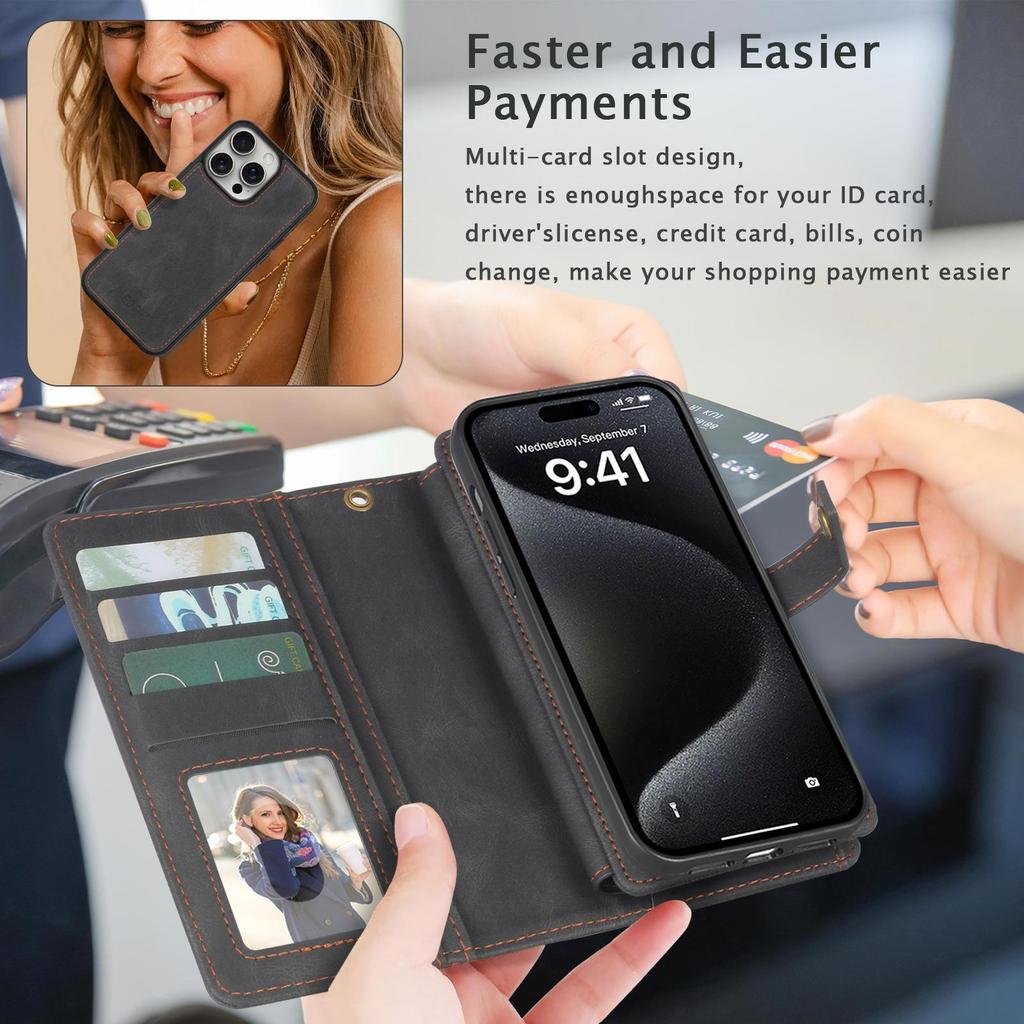 iPhone 16/15 Magnetic Leather Wallet Phone Case Cover