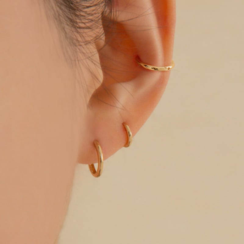 

LUNNE 14k Simple Round One-Touch Ring Earrings (14k Gold) A01 14k rose gold