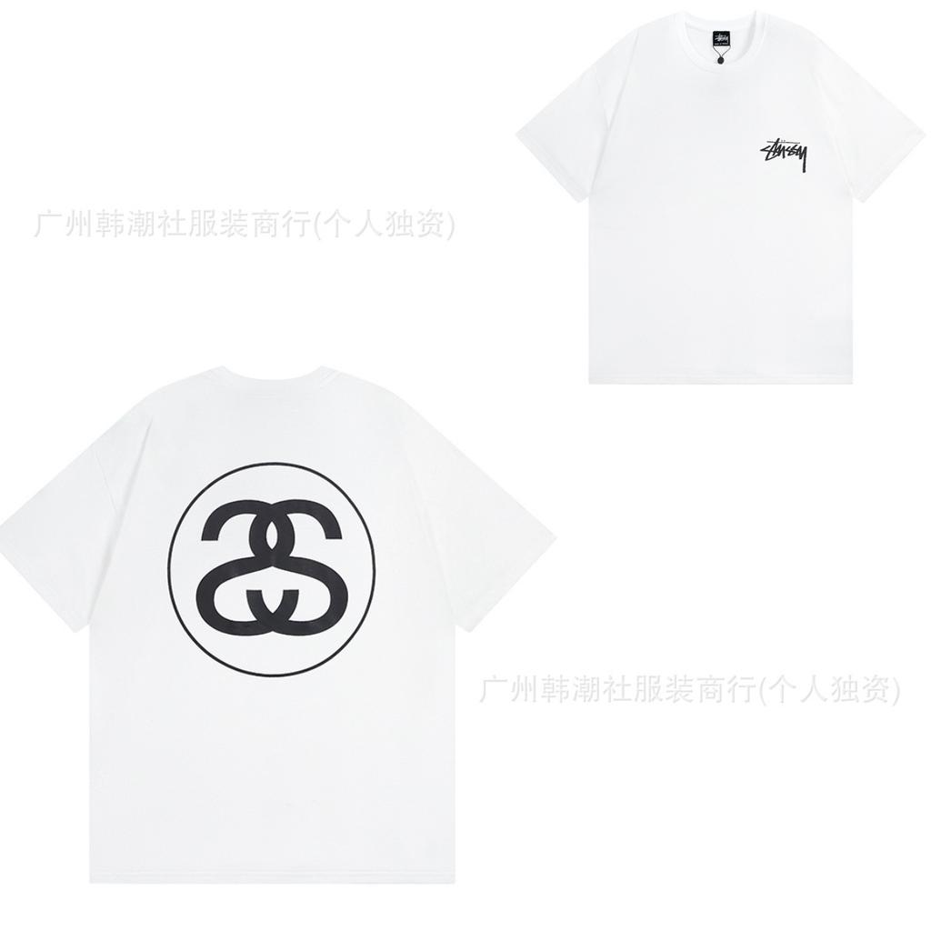 [2] American trendy brand short-sleeved t-shirt black and white collection printed short-sleeved t-shirt casual couple men and women of the same style